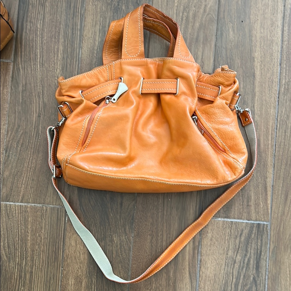 Orange Leather Tote Bag